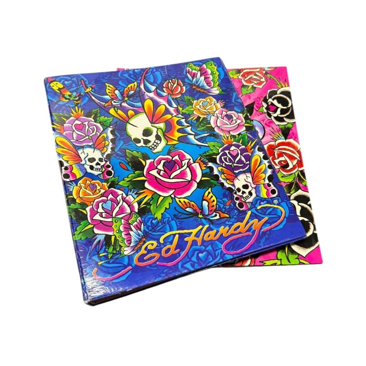 RARE Vintage Ed Hardy Lisa Frank 3 RING BINDER Love Kills Slowly Peacock flowers