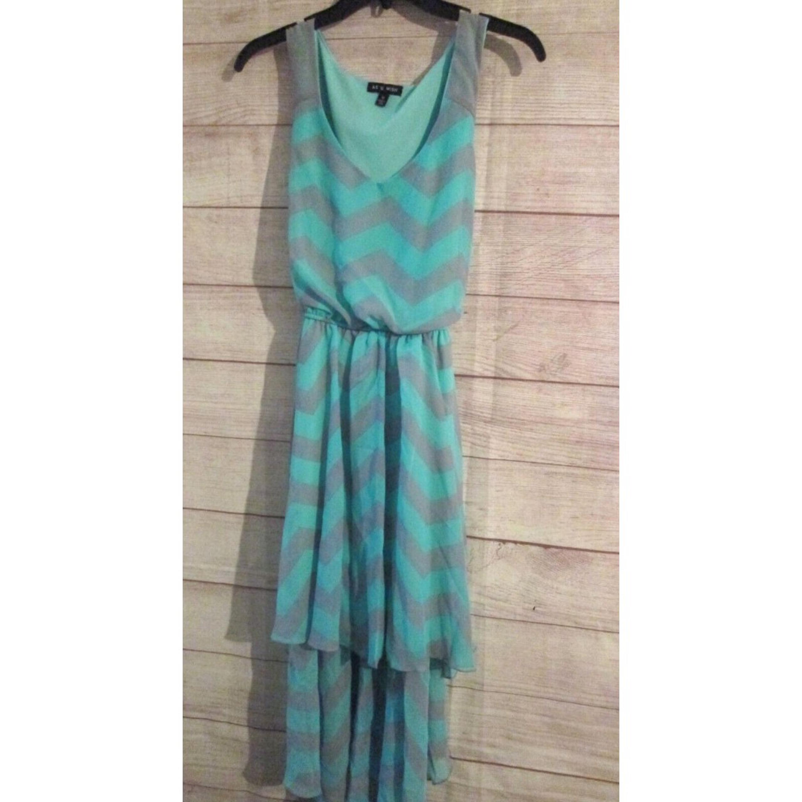 As You Wish Hi-Low Dress Size Medium  Multicolor Lined Chevron Sleeveless Belted