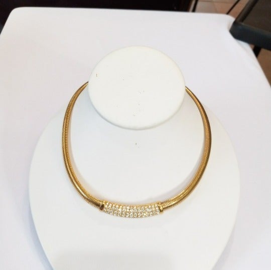 ITEM #711 Vtg Swarovski omega gold tone and crystal choker necklace