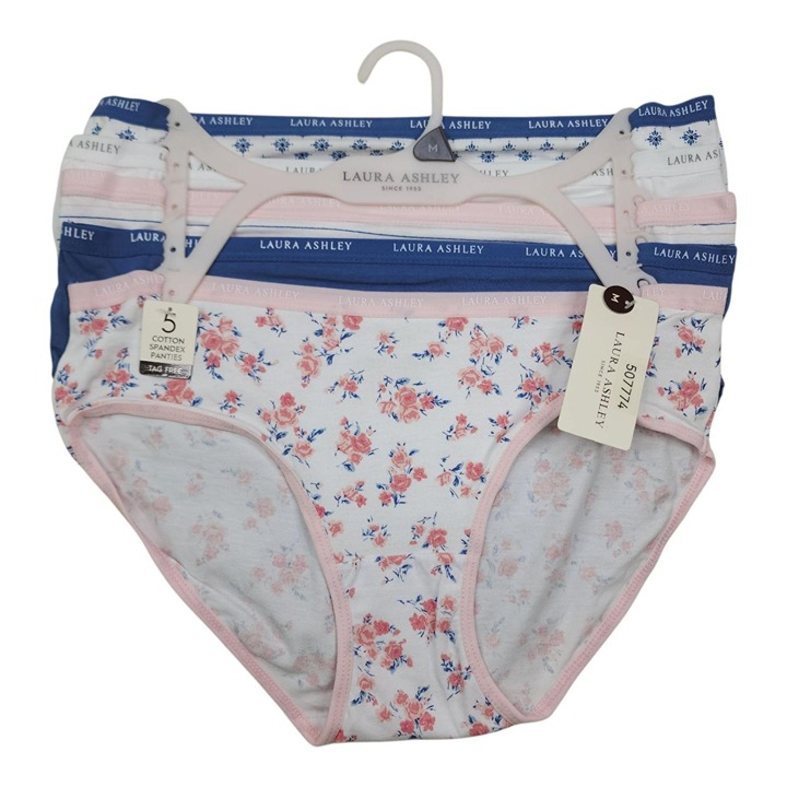 Laura Ashley Womens Tag-Free 5-Pack Cotton Spandex Panties M Floral Solid Prints
