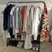 Garment Rack Free-Standing Clothes Rack w/Top Rod, Lower Storage & 6 Hooks - NEW