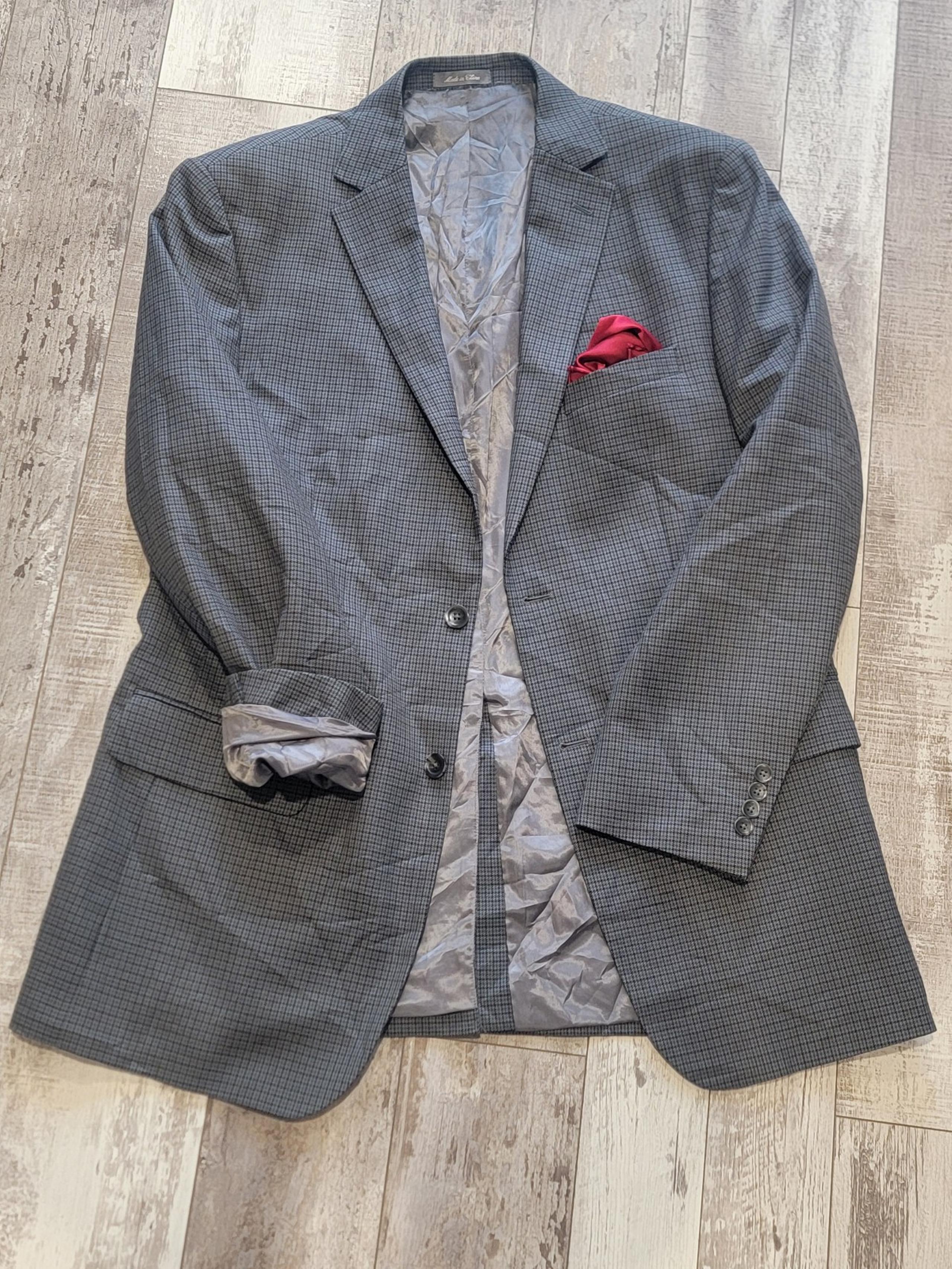 43L Men's Oscar De La Renta Blazer Plaid Silvery Blue 100% Wool Sport Coat