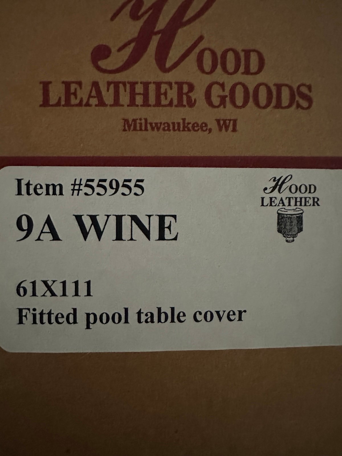 Hood Leather Goods, Fitted Pool Table Cover #55955 9A Wine 61 X 111 NIB