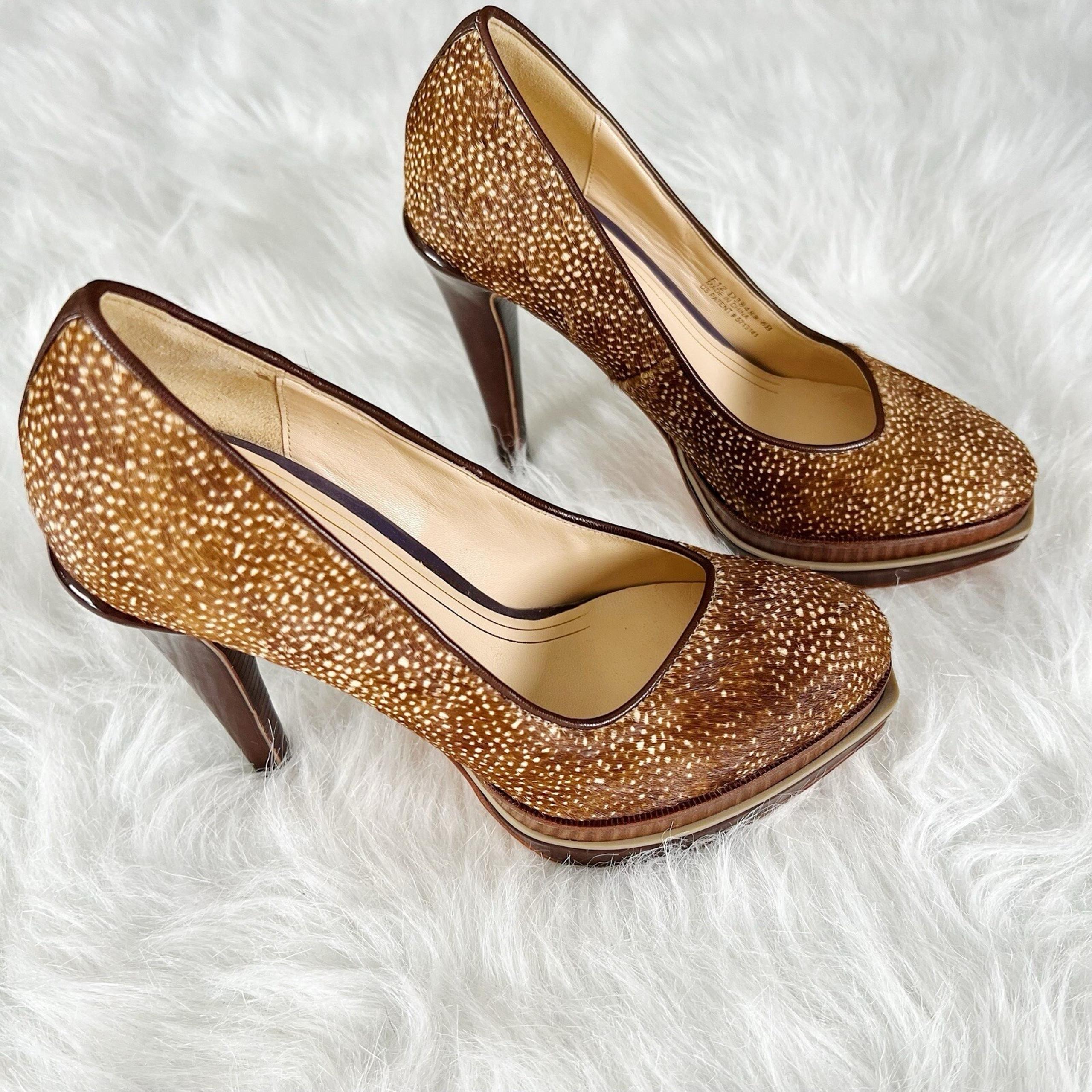 Cole Haan Chelsea Double Platform Pump Brown White Animal Print Hide 6B