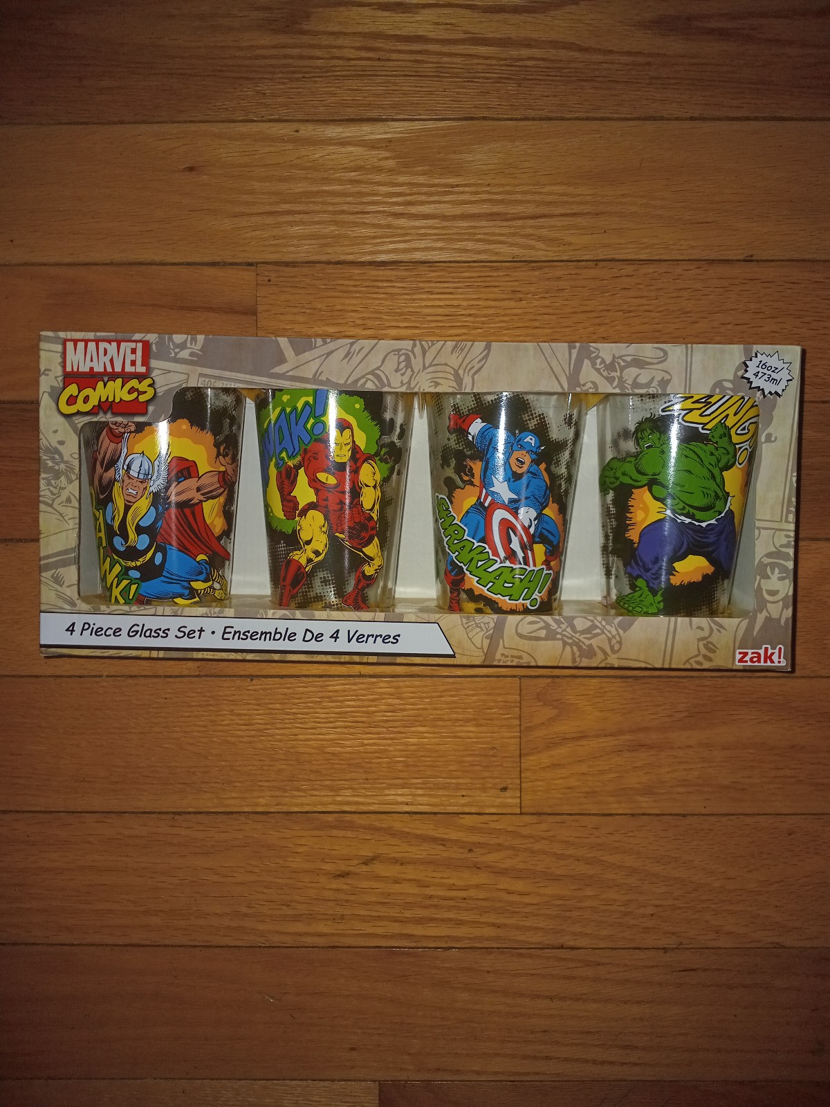Marvel Comics 4-Glass Pint Set - Spider-Man, Captain America, Iron Man, Hulk