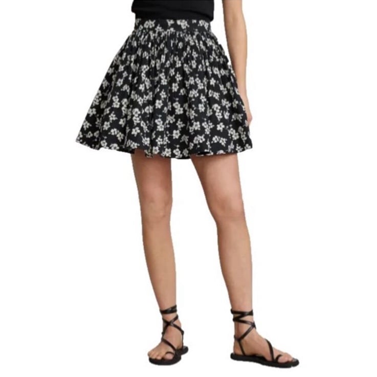 Polo by Ralph Lauren Back White Floral Pleated Feminine Skirt Size 8