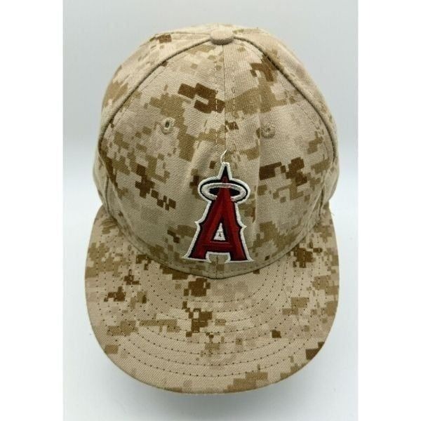 New Era 59Fifty Anaheim Angels Hat Cap Fitted Mens 7 1/2 Brown Camo MLB Baseball