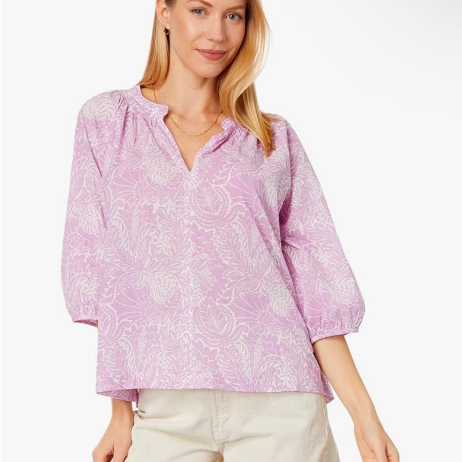 Lilla P 3/4 Sleeve Split-Neck Top