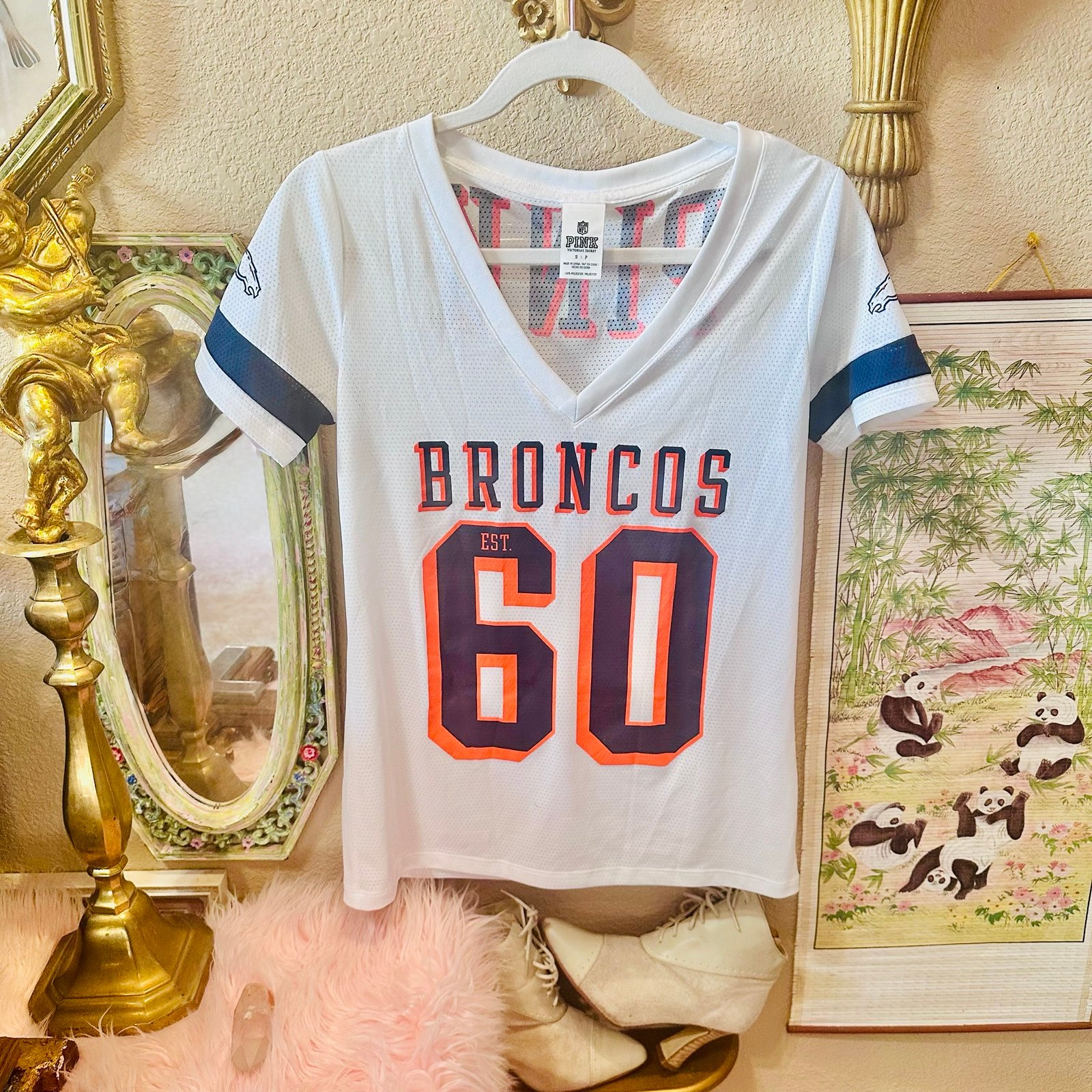 Victoria's Secret PINK NFL White Mesh Denver Broncos Jersey Y2K