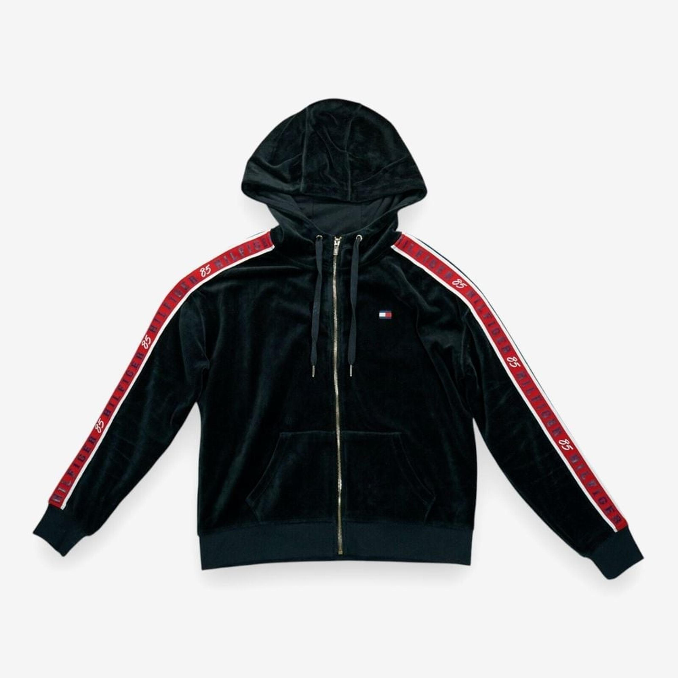 Tommy Hilfiger Sport Velvet Tracksuit Hoodie Sweatshirt Black Women's Medium