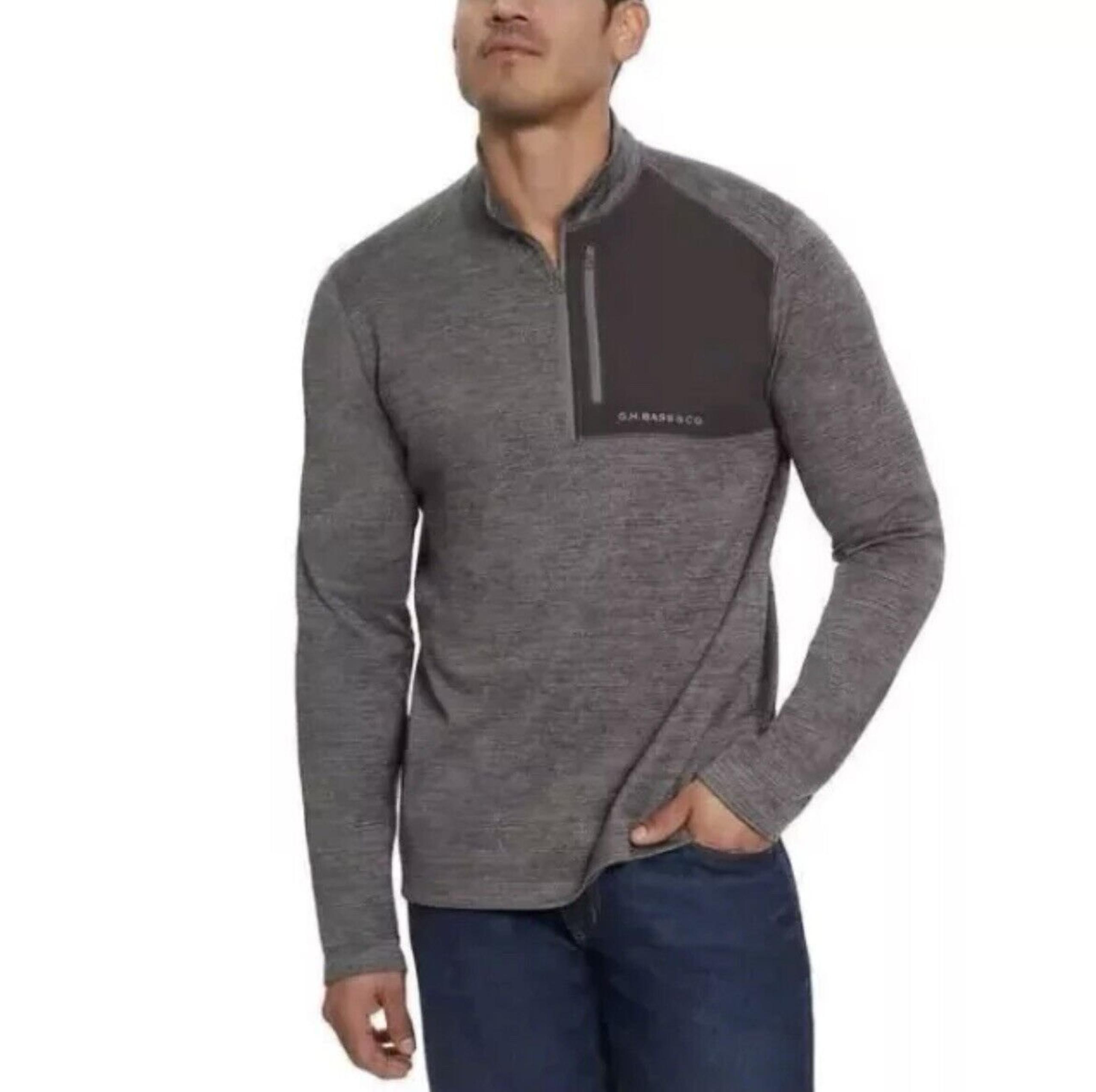 G.H. Bass & Co Mixed Media 1/4 Zip Pullover, Soft, Gray, Men's XL, NEW