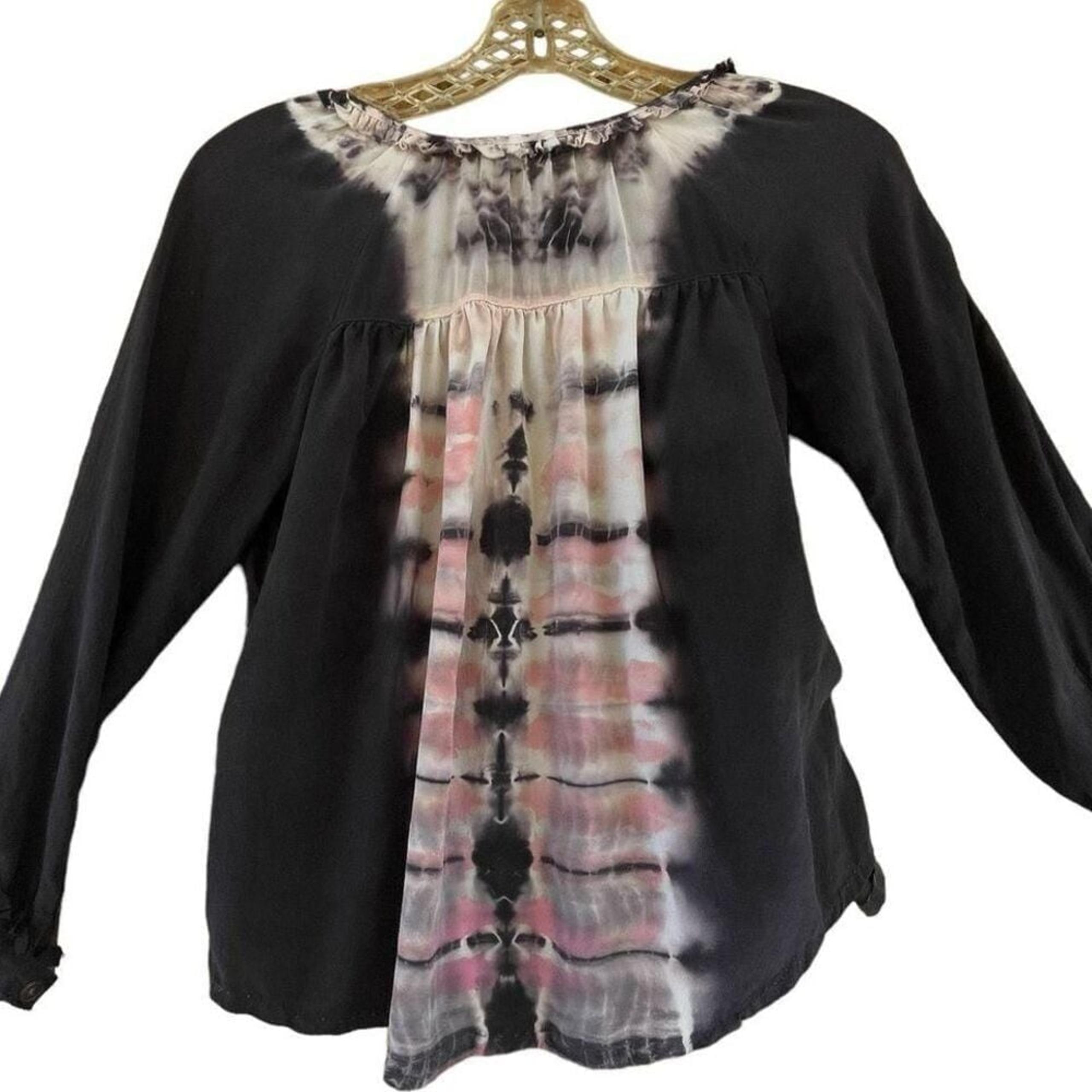 Gypsy global village women's hippie Silk tie dye blouse key hole top closure