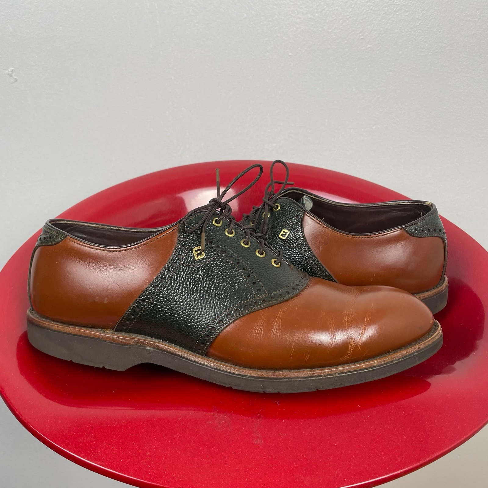 Vintage FootJoy Golf Saddle Shoes 10 D Brown Green Leather USA Classic