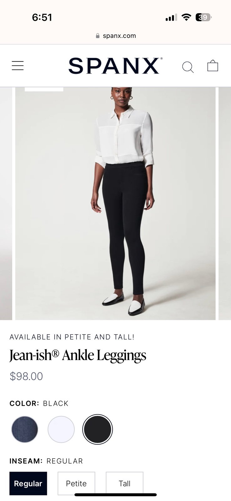 Spanx Jean-ish Leggings. Black Pull on Dress Pants