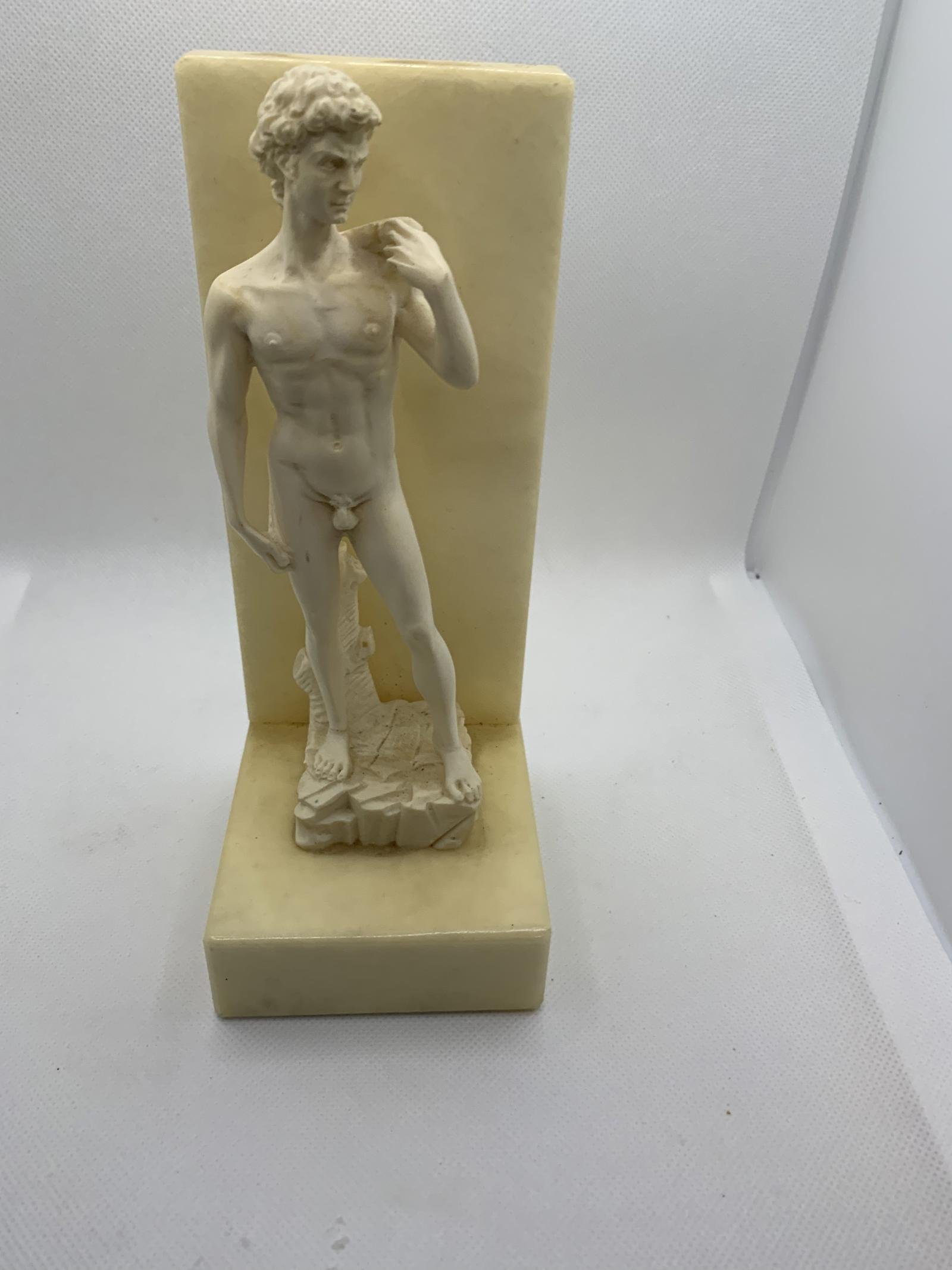 Rare Vintage Italian Made Alabaster Statue of David Book End