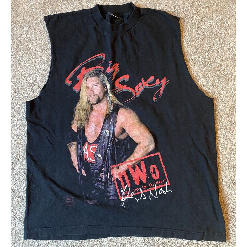 Vintage 1998 WCW NWO Big Sexy Kevin Nash Black All Sport T-Shirt With No Arms