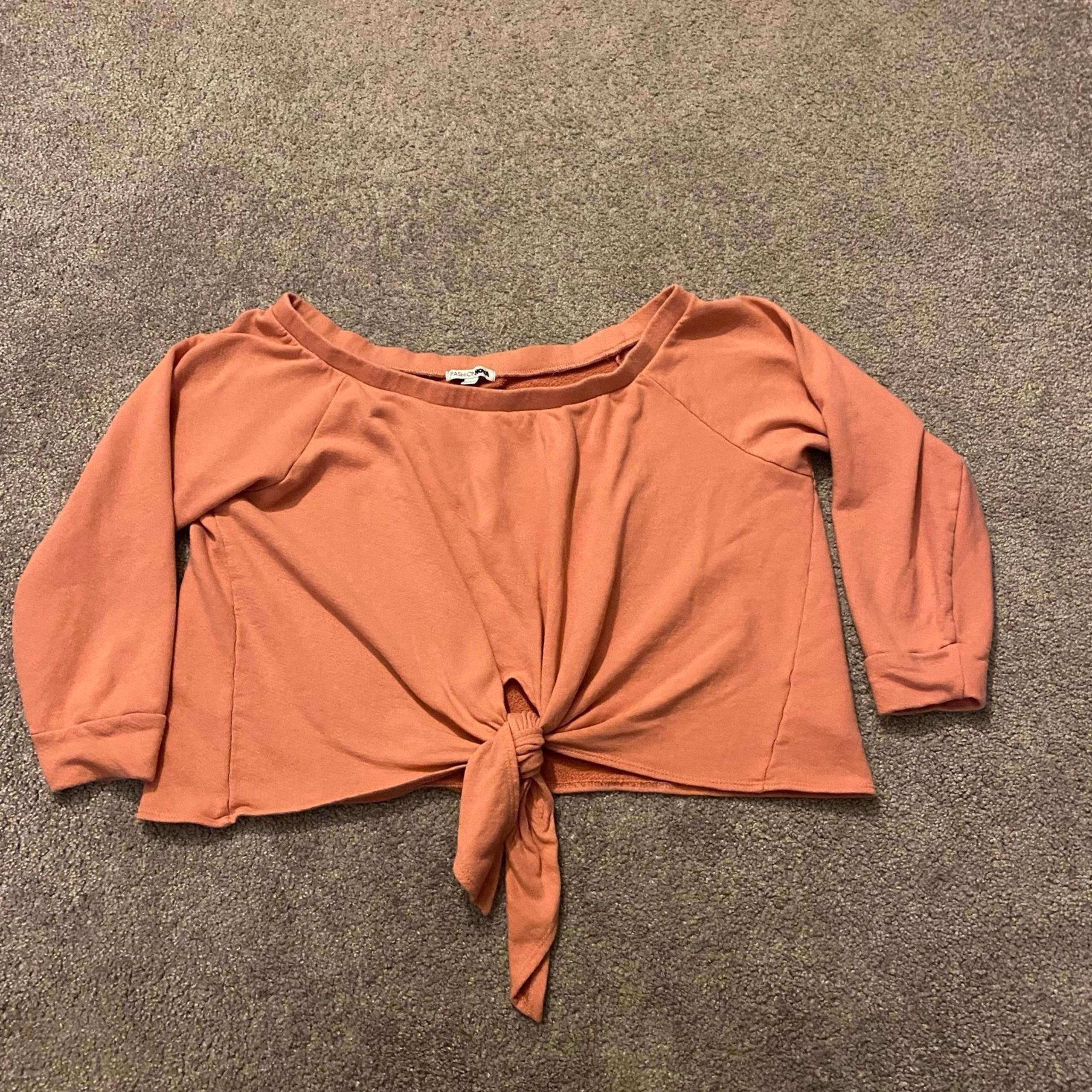 Sweatshirt Women’s Junior’s No Tag Pink Crop Top Tie Front Spring - Fashion Nova