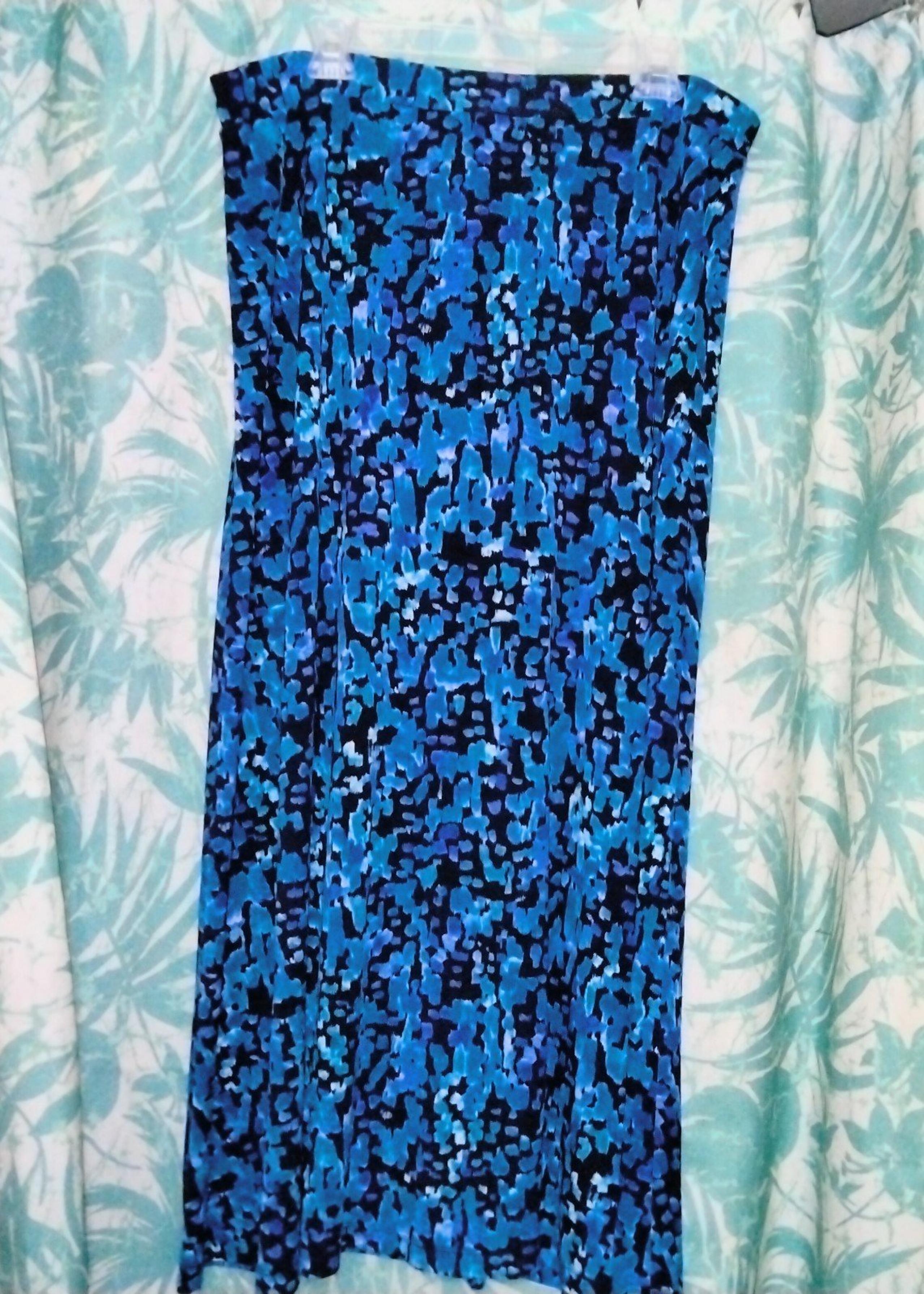 Kasper Stretch Maxi Skirt Blue and Black Abstract Print Size XL