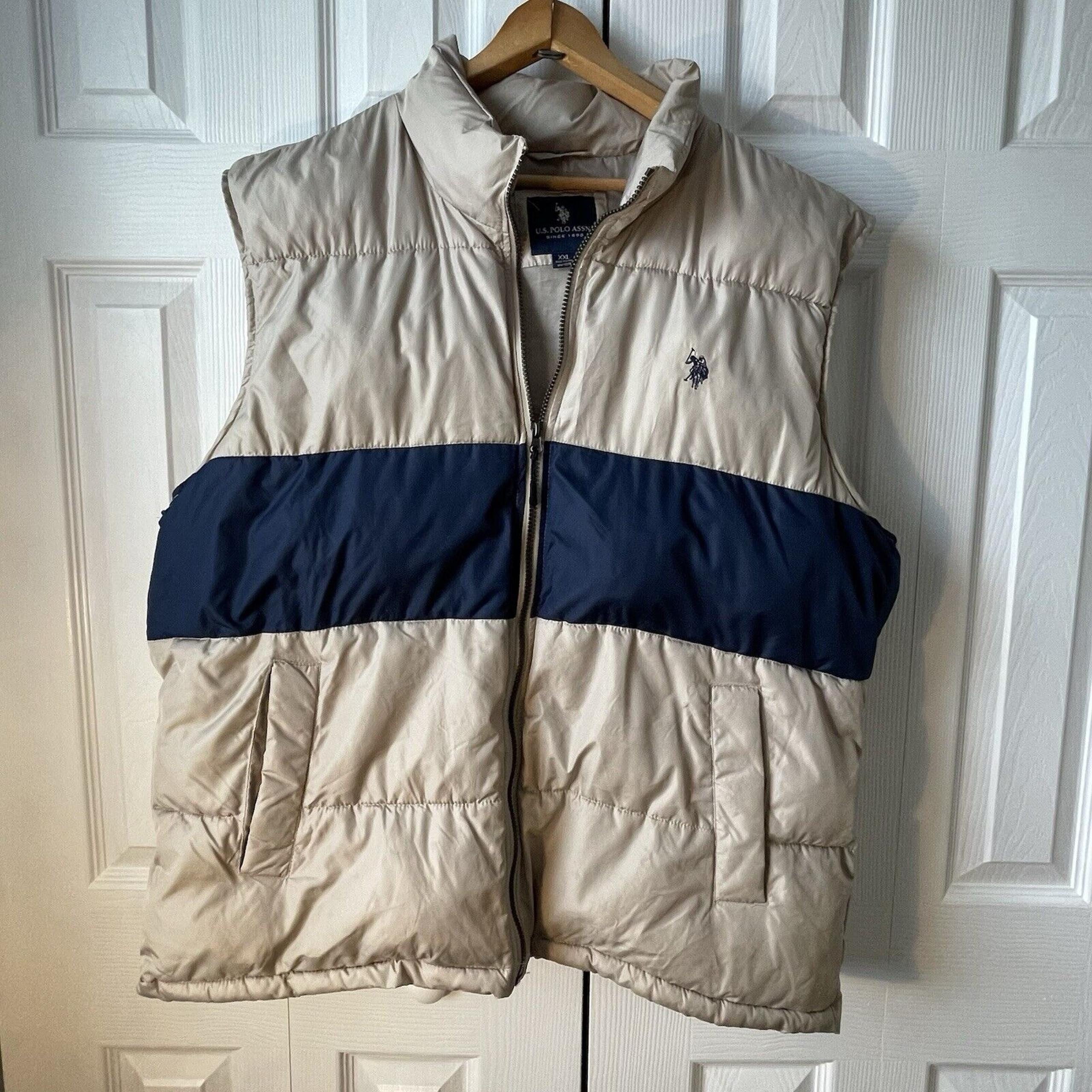 U.S. Polo Assn. Puffer Vest Men's XL  Full Zip  Tan/blue Jacket EUC