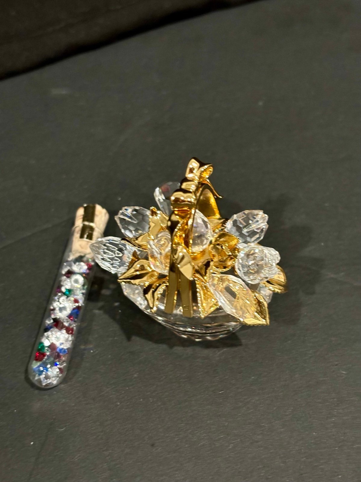 Swarovski Flower Crystal Basket Box with Gold/Rhodium by Crystal Memories, Mint