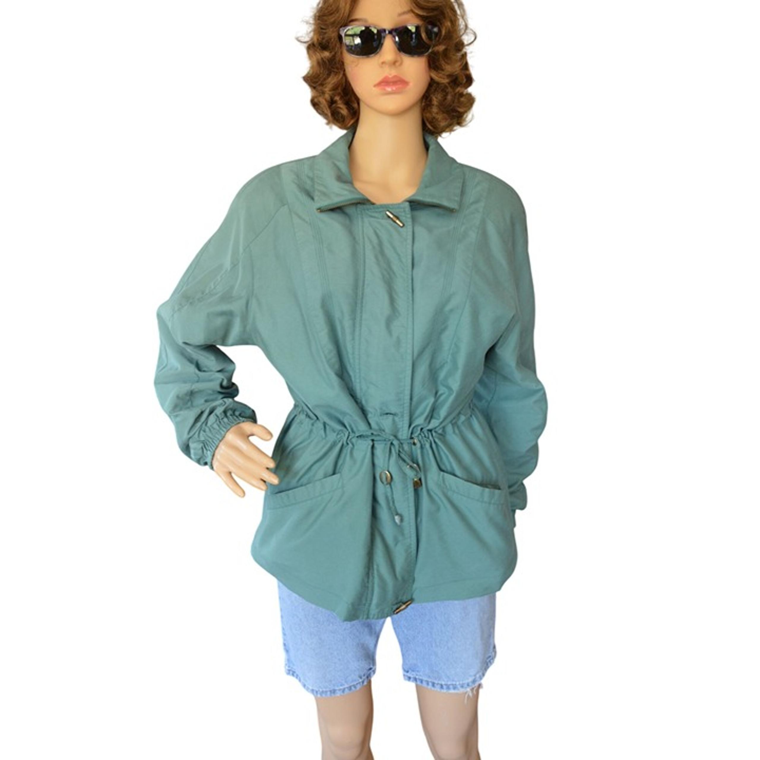 Vintage 90s Gallery Sport Green Parka Windbreaker Womens Size Small Cinched Wais