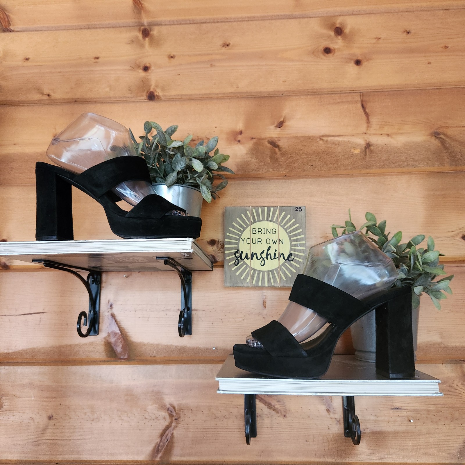 Jeffrey Campbell Adriana Sandal Black Suede Leather Platform Slip On Heels Sz 8M