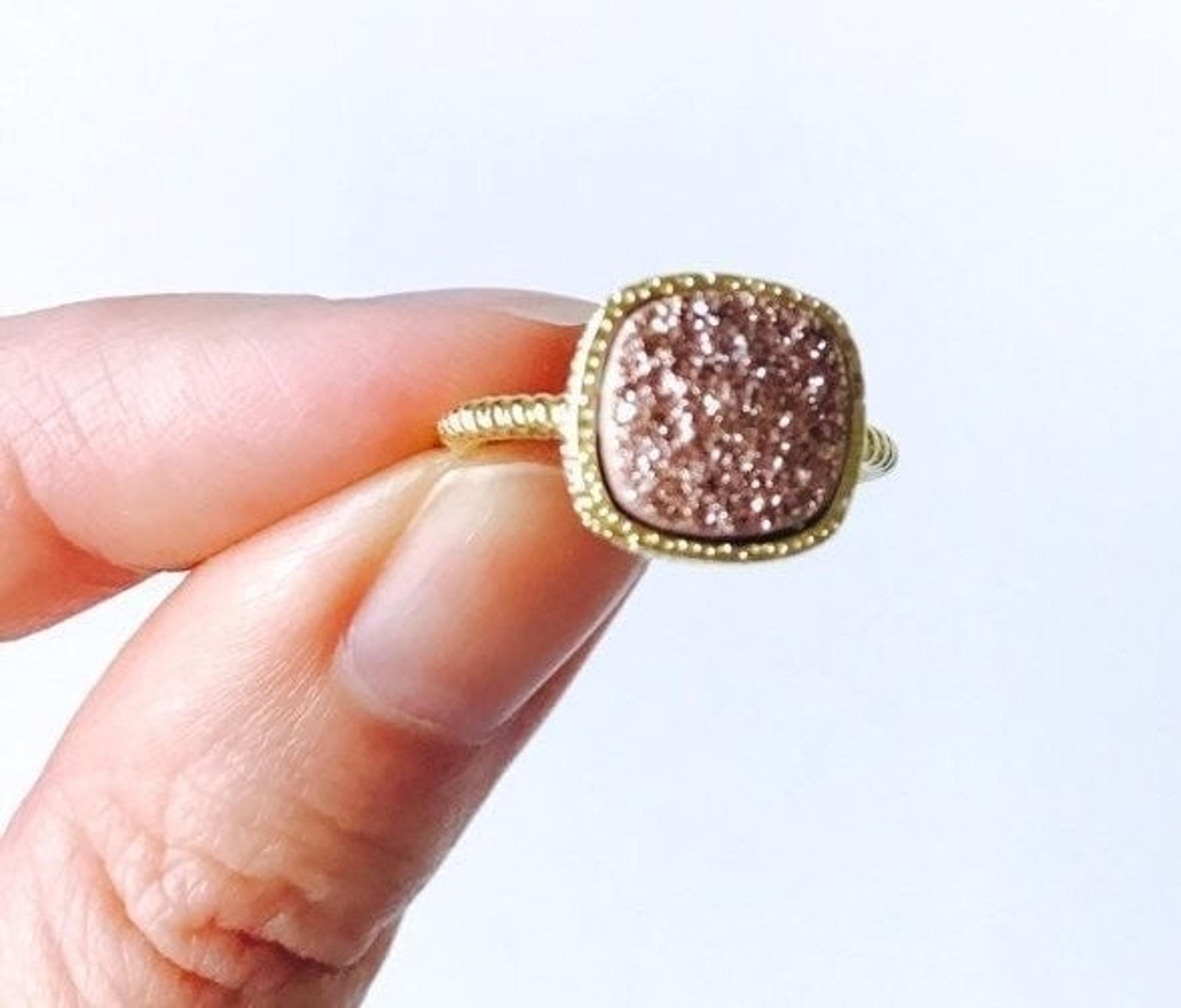 Rose Druzy Crystal 24K Gold Ring Sz6