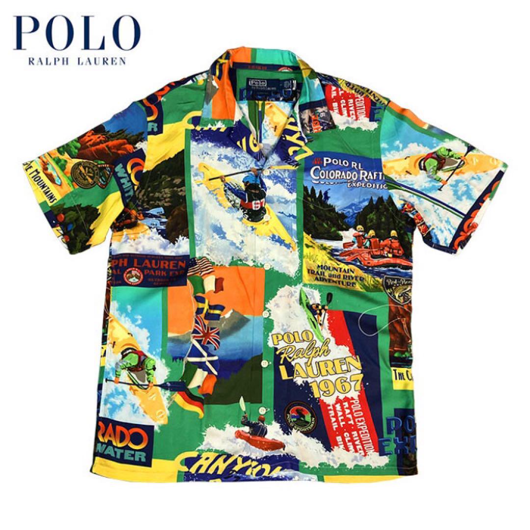 Excellent Condition Ralph Lauren 1967 Kayak Camping All-Over Print Aloha Shirt XS