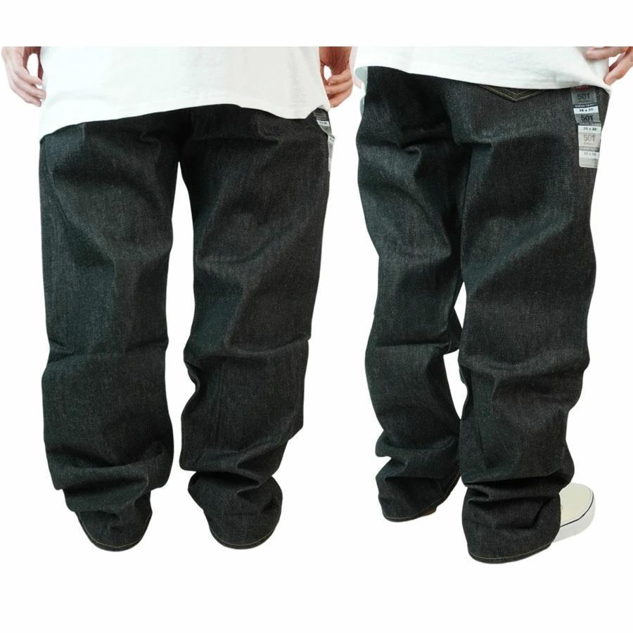 W42L32 New Levi's 501 Black Rigid Denim Jeans with Black Selvedge