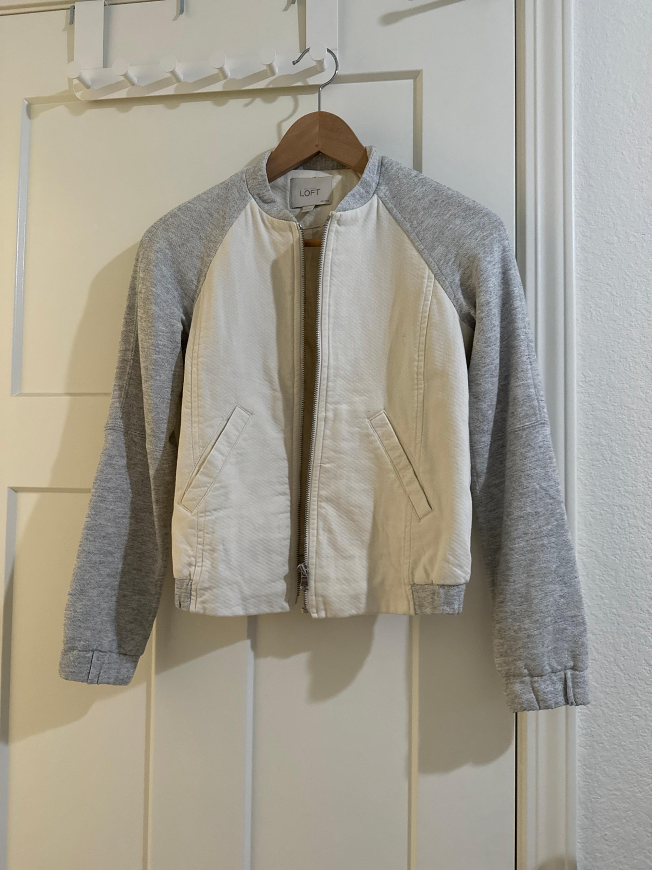Loft ann taylor moto Jacket gray and cream 100 cotton