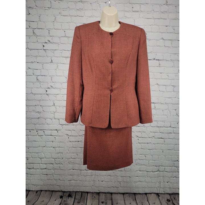 VTG PSI 100% Wool Pink Black Blazer Pencil Skirt Suit 70's USA Women's 8