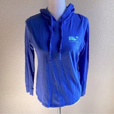 Vineyard Vines Long Sleeve Slub Whale Hoodie Logo Moonshine Blue: XS