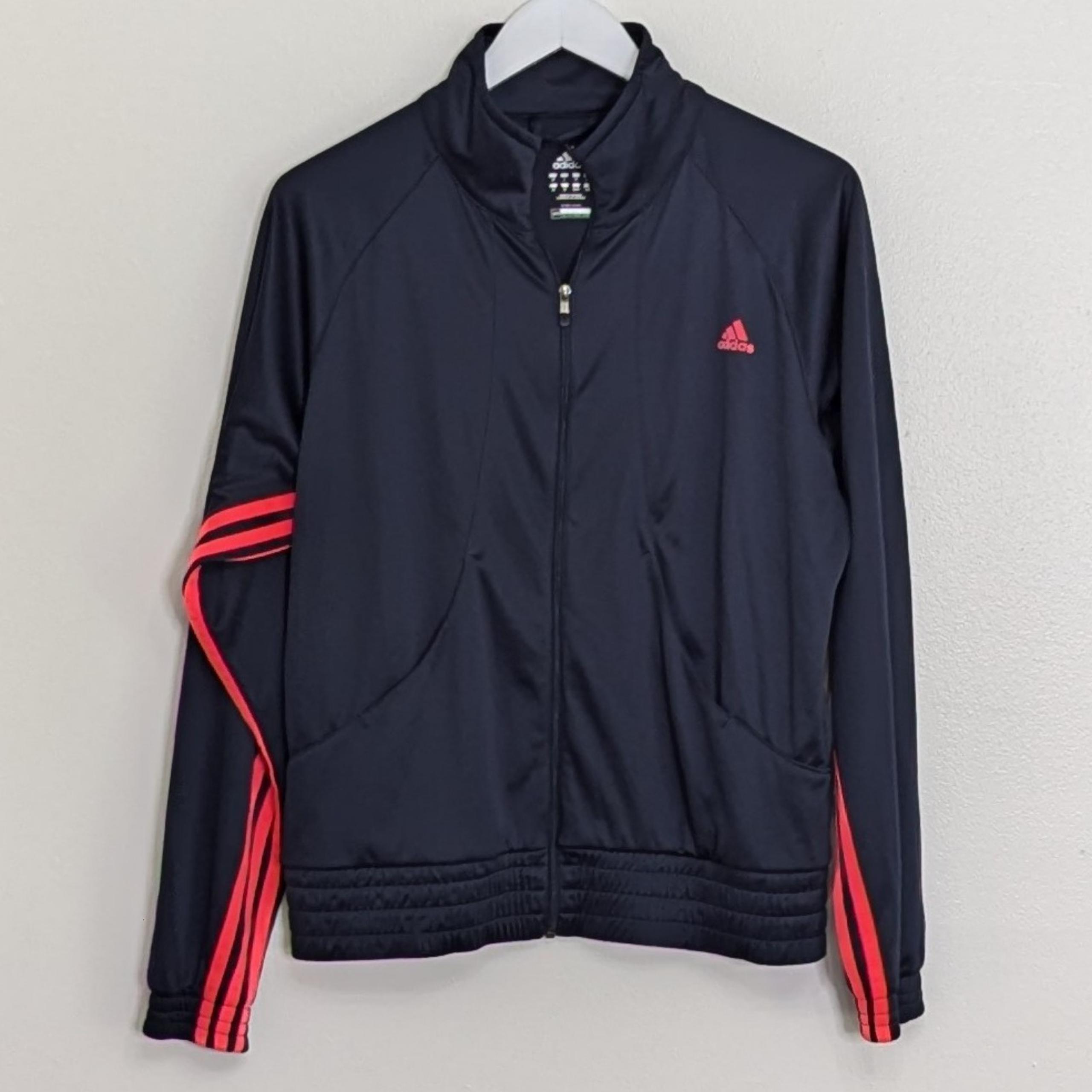 Adidas Women's Blue Track Jacket Pink Stripes Large Full Zip