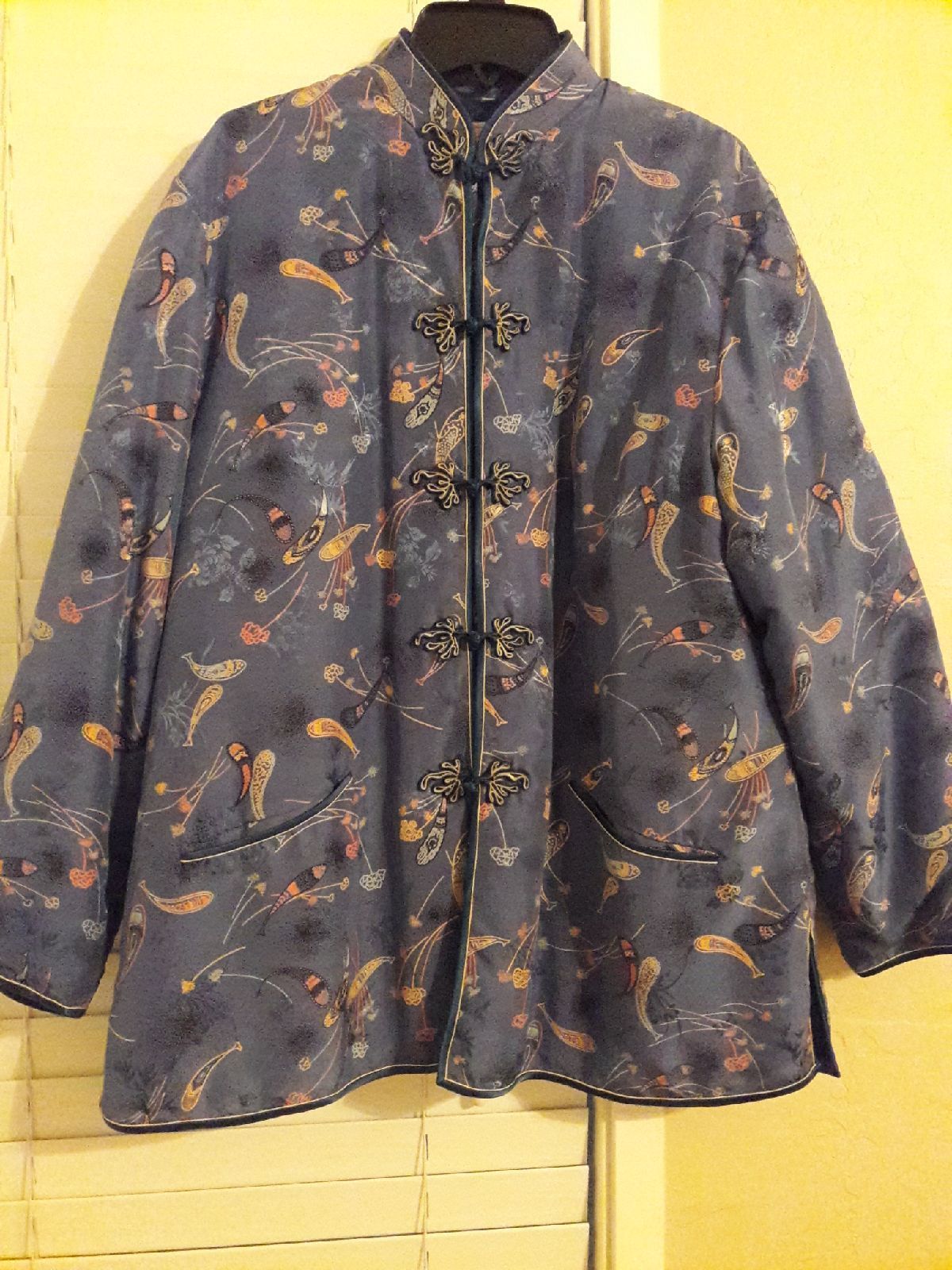 100% Pure Silk Women Blue Jacket Coat XL