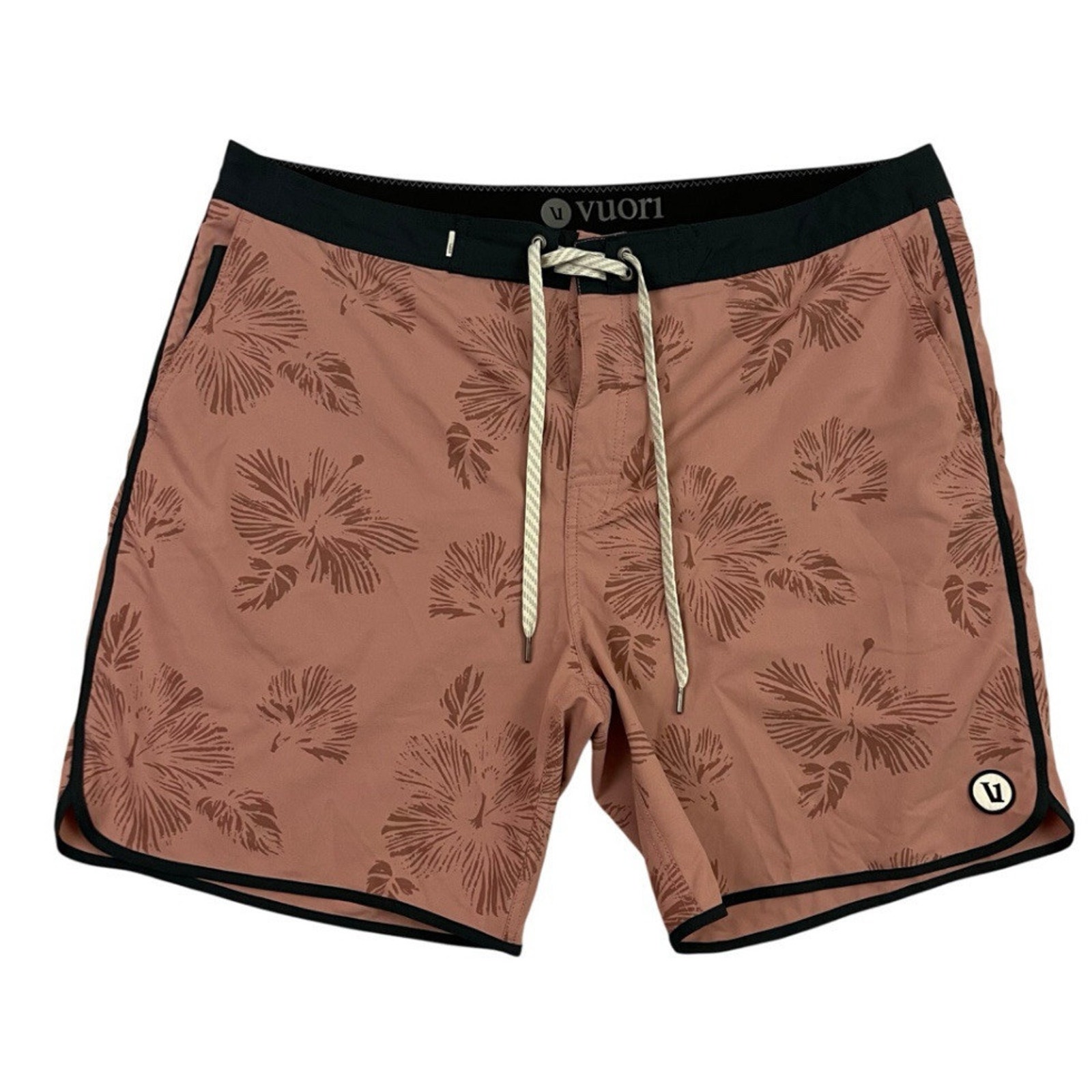 Vuori Cruise Board Shorts Men 38 Mauve Kona Floral Swim Trunk Pocket Drawstring