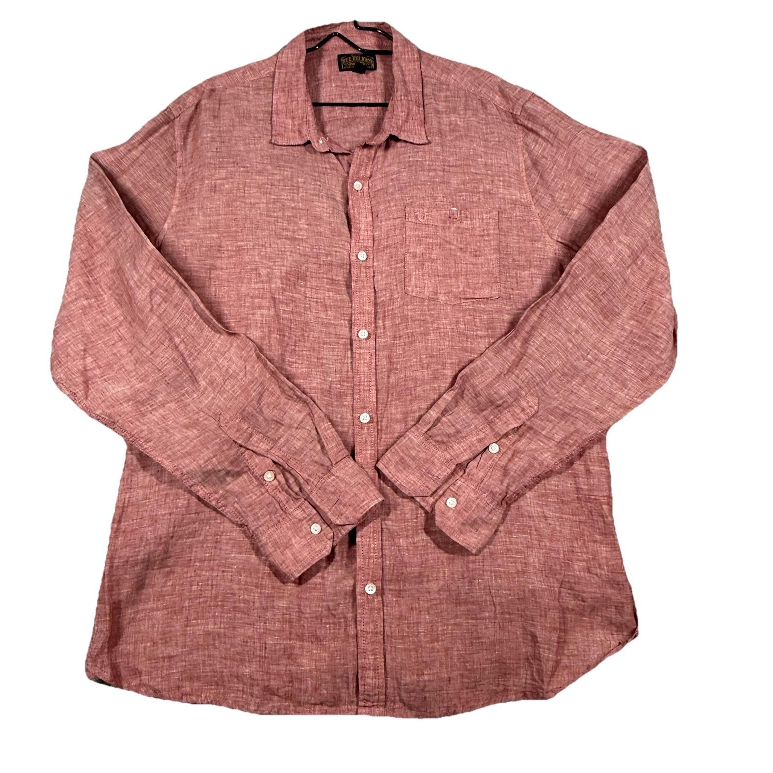 True Religion Linen Shirt Mens 3XL Long Sleeve Button Up Coastal California