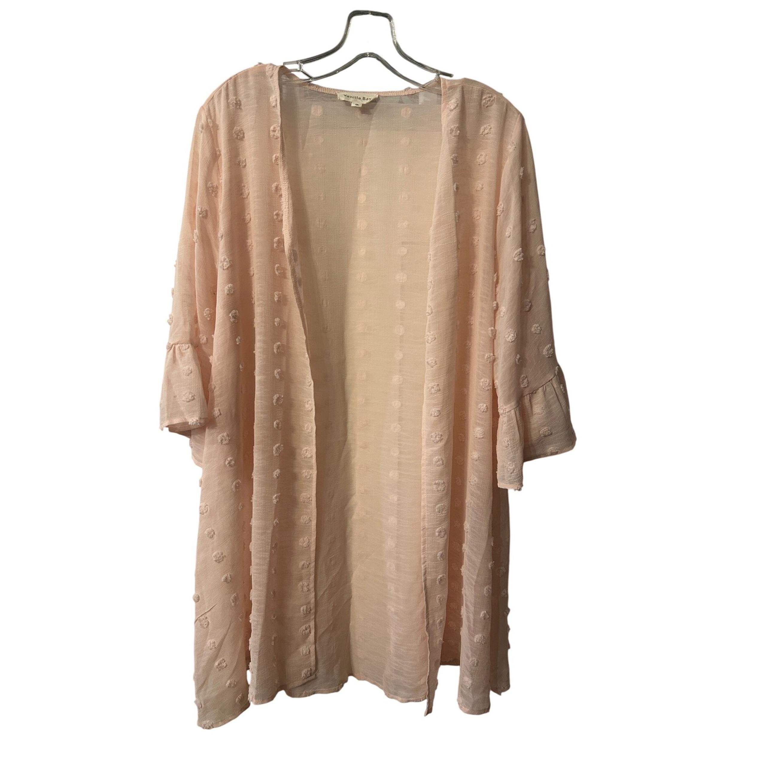 Vanilla Bay Open Front Kimono Duster Ruffle Sleeve Sheer Pink Medium