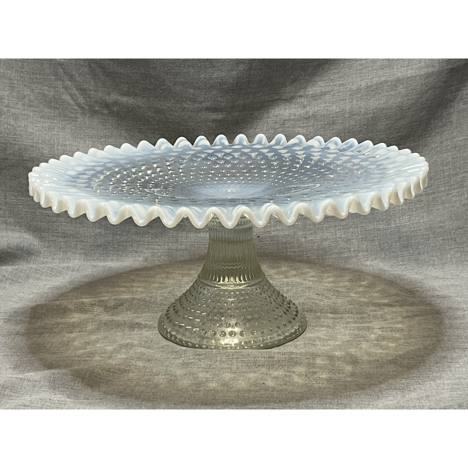 VINTAGE FENTON FRENCH WHITE HOBNAIL GLASS CAKE PEDESTAL DESSERT STAND PLATTER LG