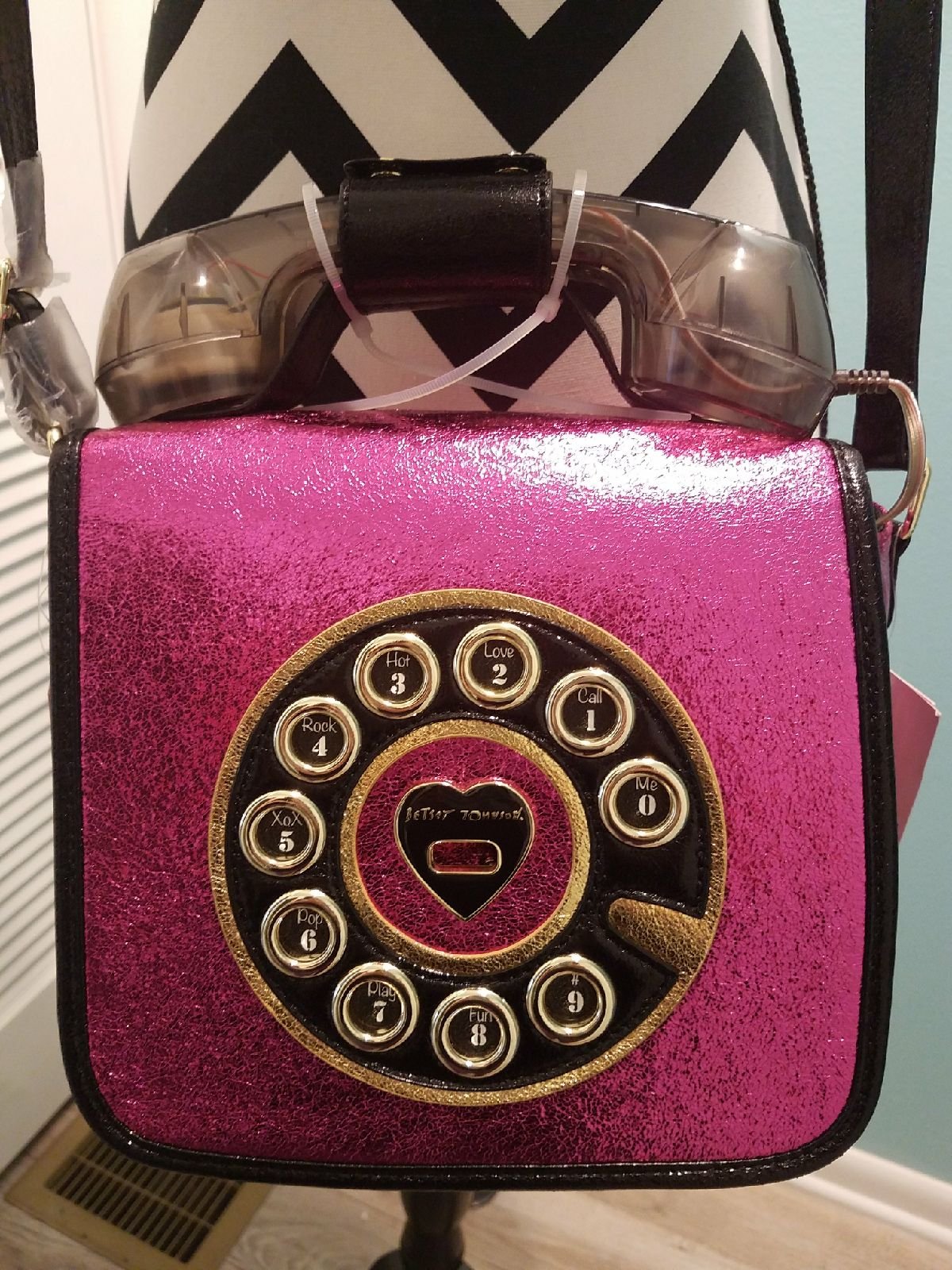 betsey johnson pink phone purse NWT