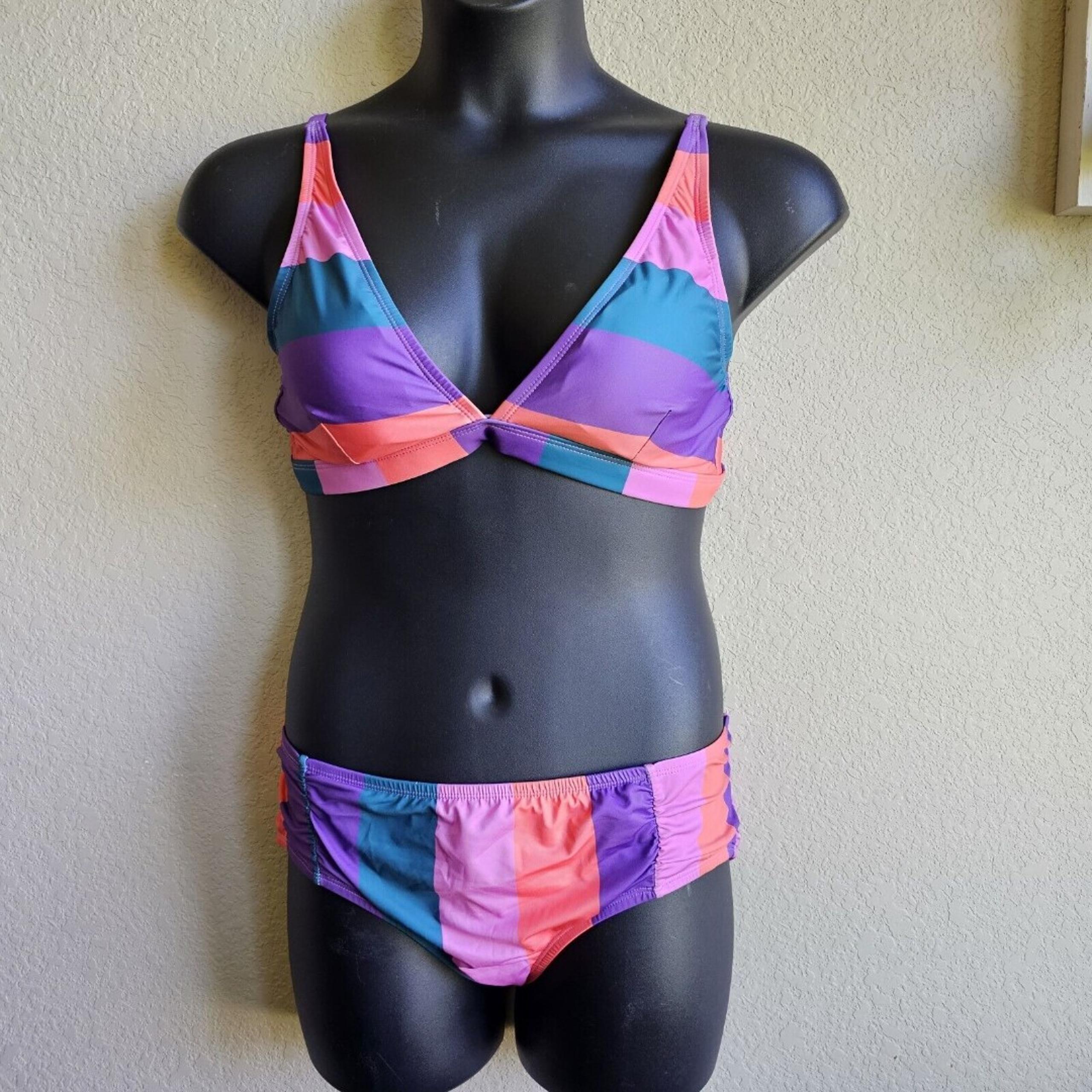 Modcloth Swim 2-Piece Colorblock Stripe Swimsuit Size XL Beach