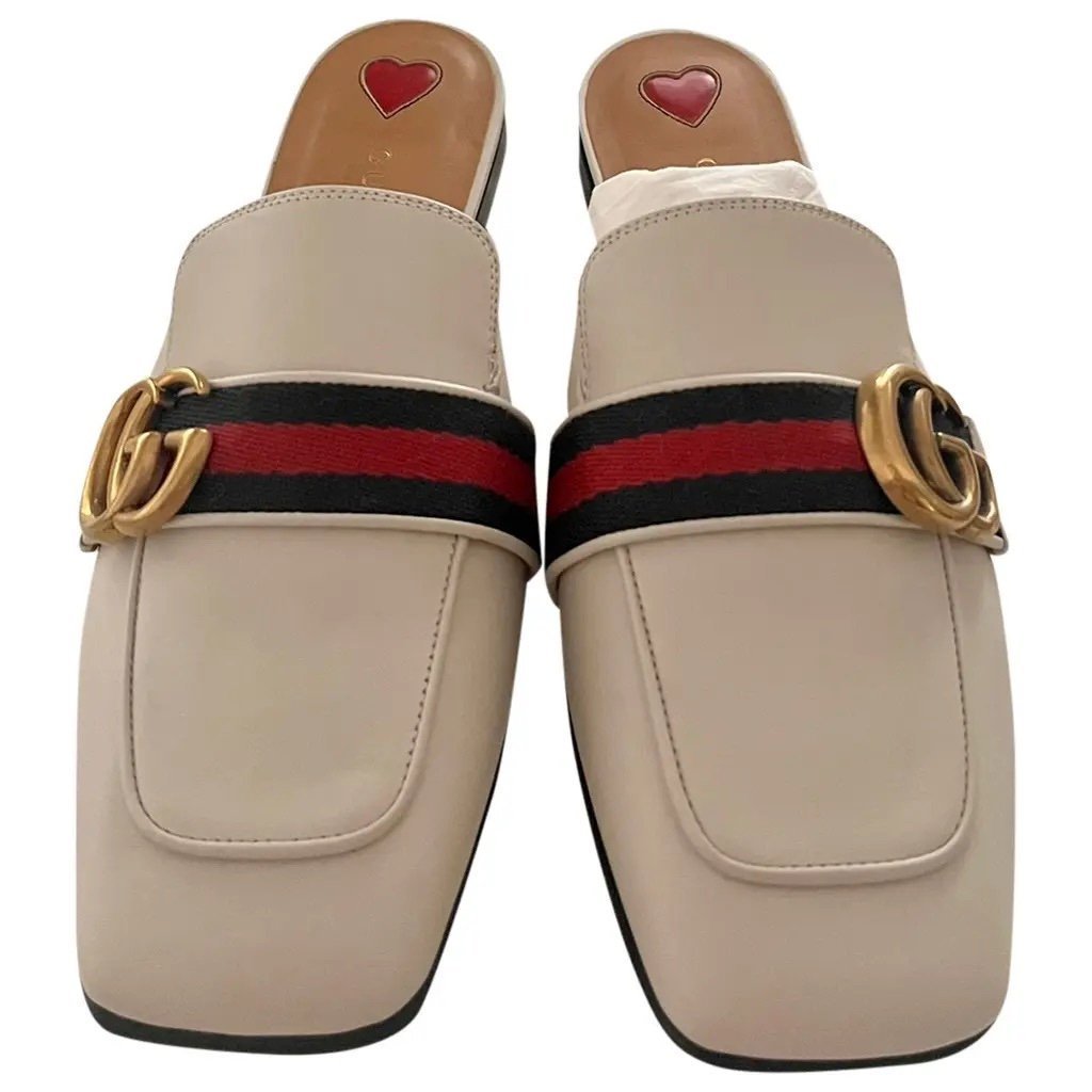 Gucci white gg mules 37