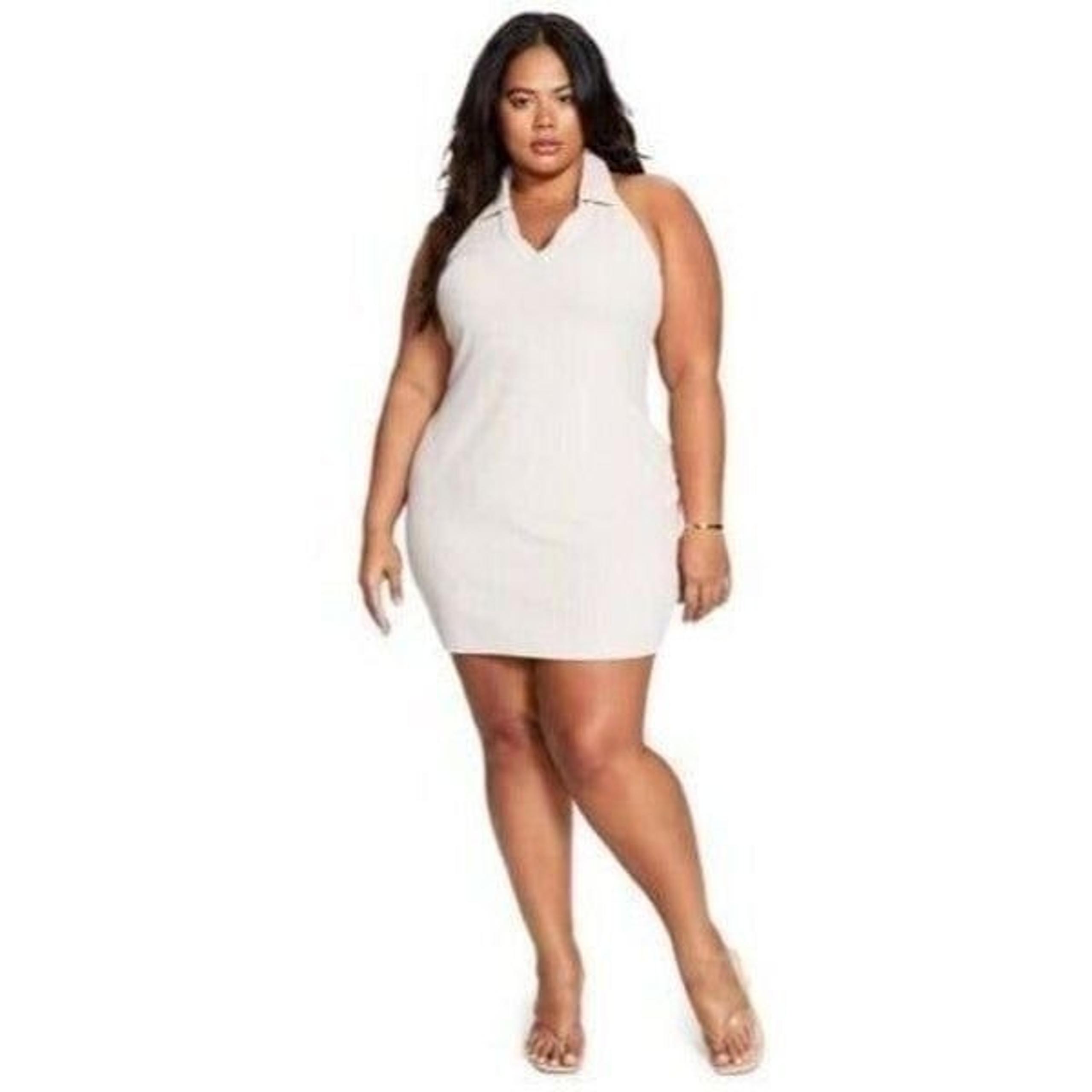 BAR III Trendy Plus Size Terry Halter Mini Dress, Naturally Nude, 3X