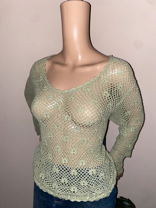 Crochet Knit Green Sweater ee1tltArd