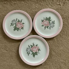 3 Jackson China 6.5” Pink Rose Plates Moelk Sales Elyria Ohio