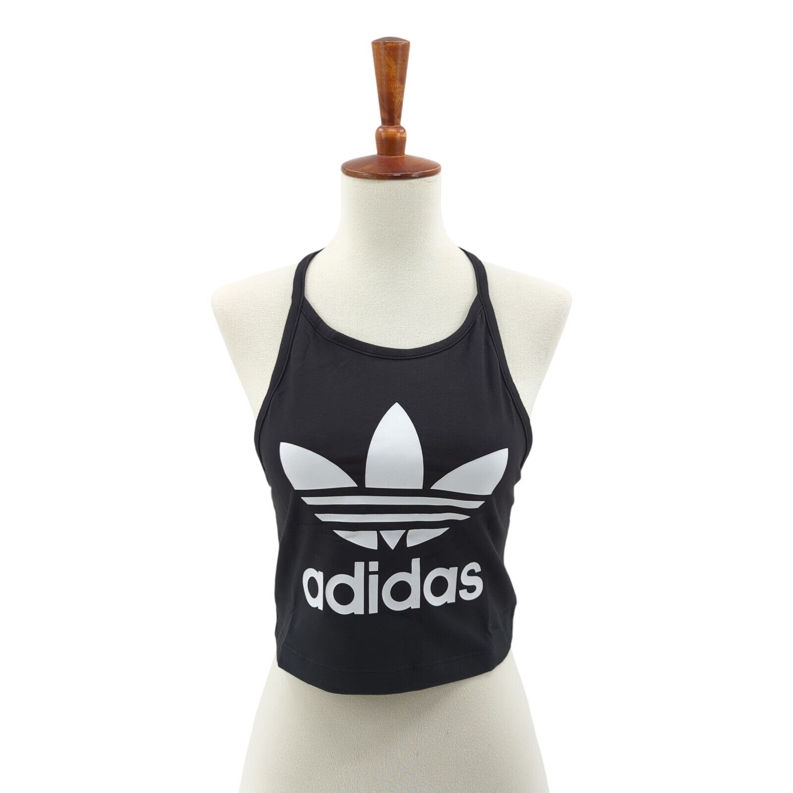 Adidas Women XS Originals Trefoil Cropped Tank Top Black Halter DV2562 NEW