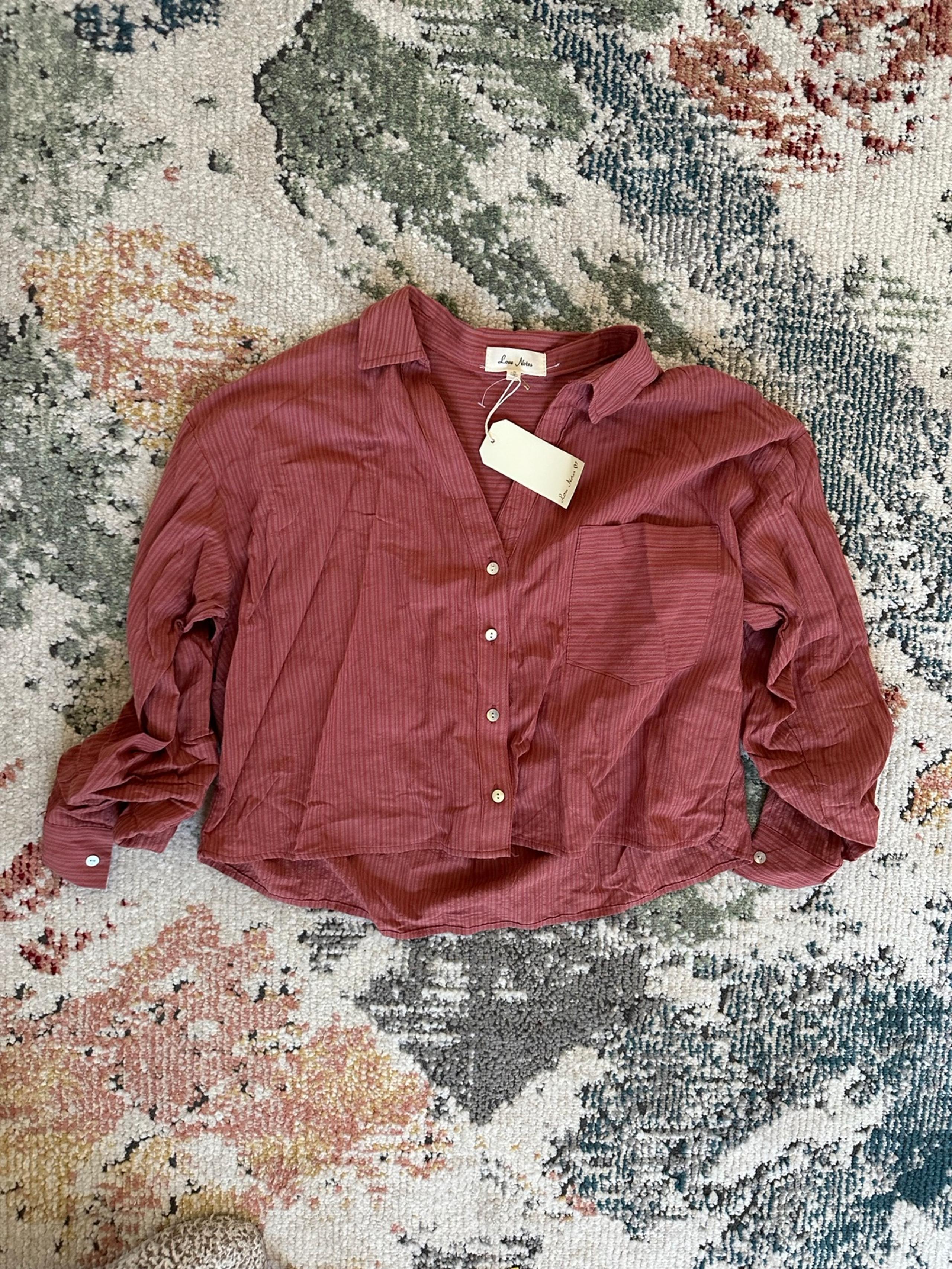 New Texas Boutique Cropped Button Down Blouse Women’s Sz Small Cotton Rayon by L