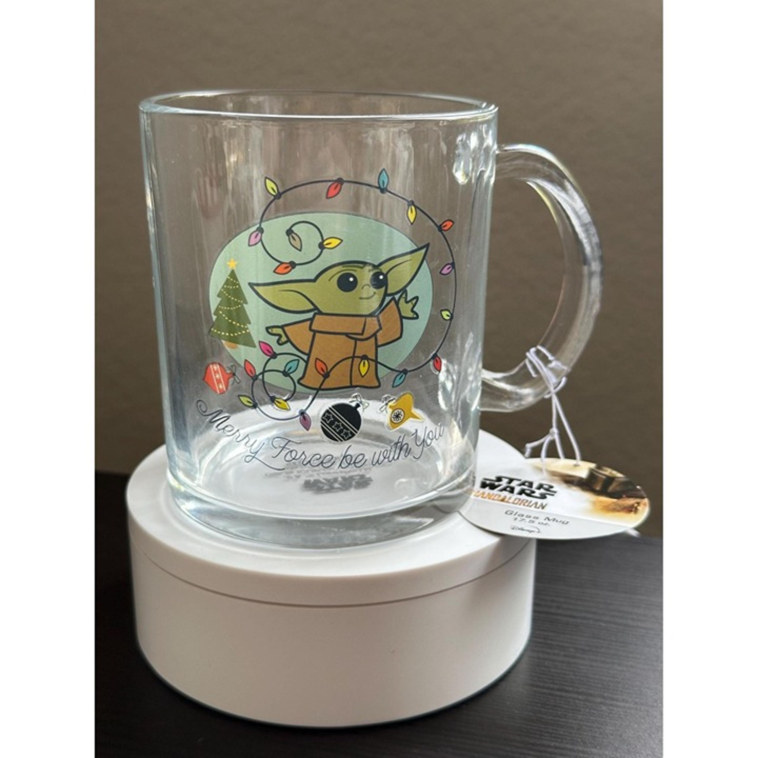 Disney Star Wars the Mandalorian Glass Mug | Baby Yoda Coffee Mug 17.5 OZ. Merry