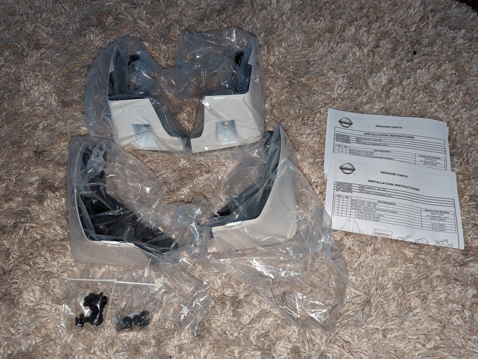 OEM NEW Nissan Sentra Front Rear Set Mud Flap Splash Guard White T99J2 6LB7A