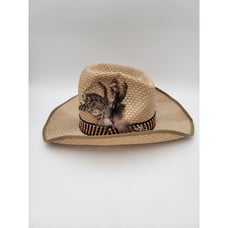 Vtg Dorfman Pacific Straw Cowboy Hat Feathers W/ extra Band Western DPC Large?