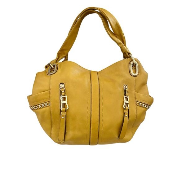 B. Makowsky Womens Leather Chain Detailed Shoulder Bag Yellow Large Handbag